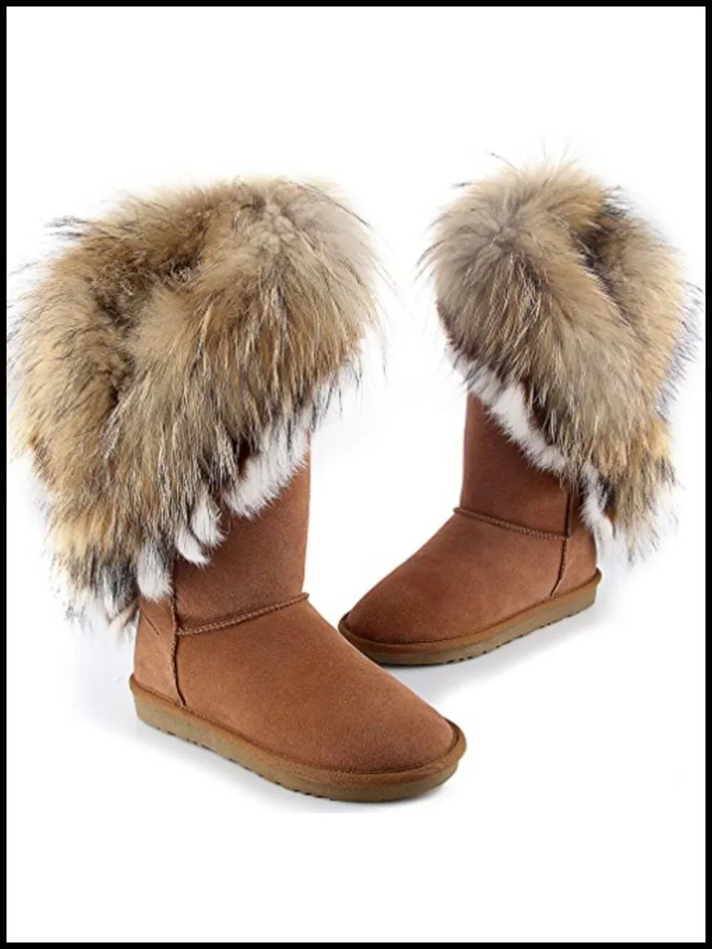 Mid Calf Snow Boots Cow Leather Faux Fur Lining Plaid Handmade